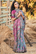 Baby Blue Kalamkari Saree