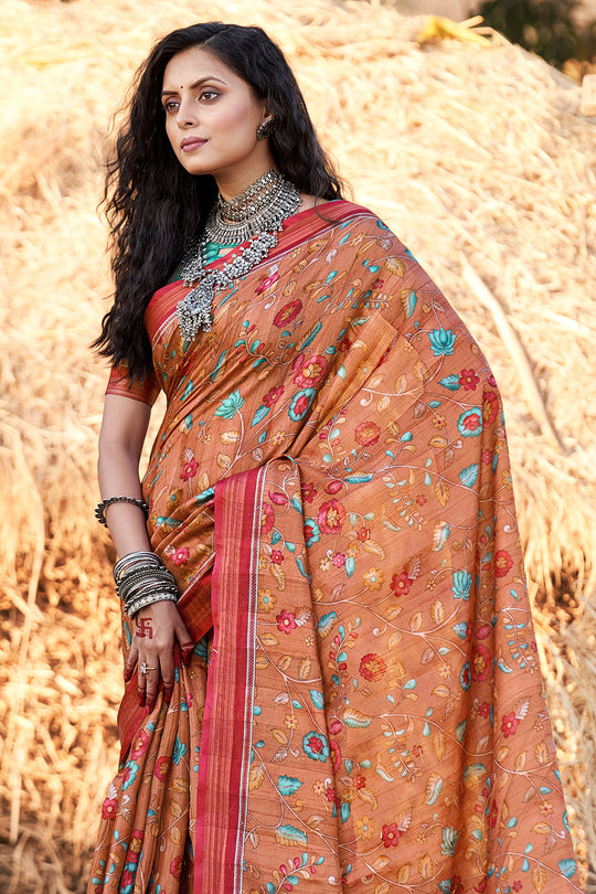 Marmalade Orange Kalamkari Saree