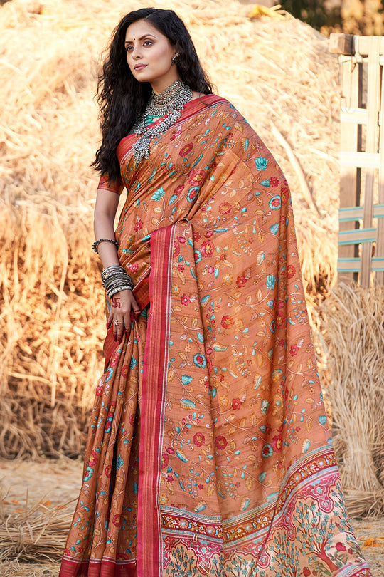 Marmalade Orange Kalamkari Saree