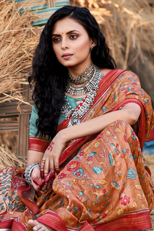 Marmalade Orange Kalamkari Saree