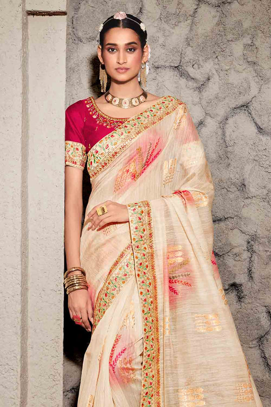 Light Cream Khaddi Silk saree