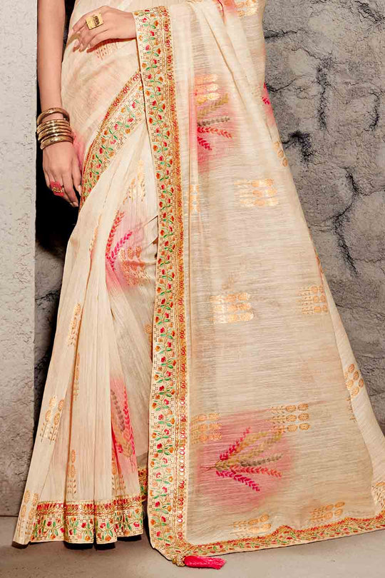 Light Cream Khaddi Silk saree