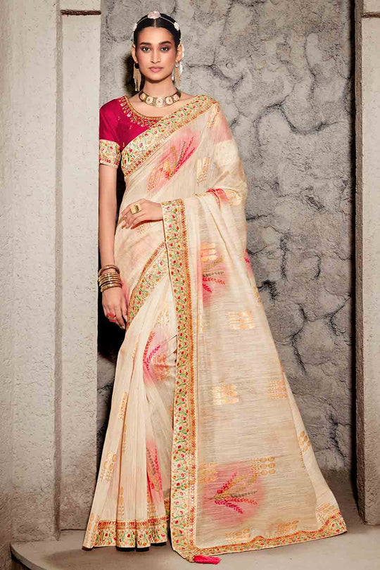 Light Cream Khaddi Silk saree