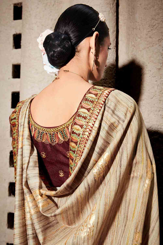 Buttermilk Beige Khaddi Silk saree