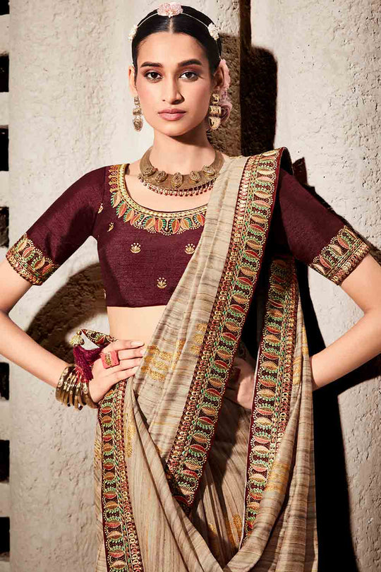 Buttermilk Beige Khaddi Silk saree