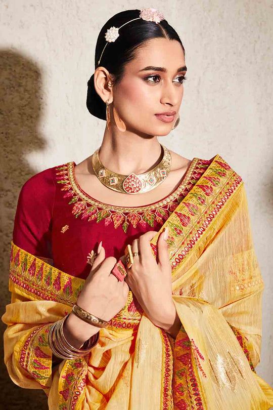 Canary Yellow Khaddi Silk saree