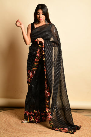 Raven Black Georgette Saree