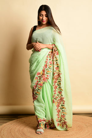 green georgette saree