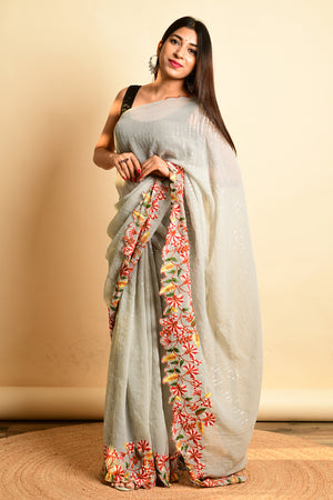 Pearl River Grey Georgette Saree