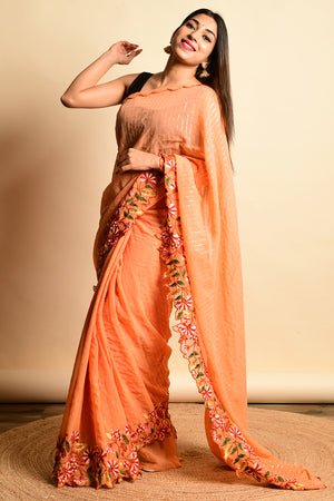 Apricot Orange Georgette Saree