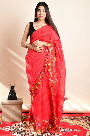 Scarlet Red Georgette Saree