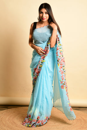 Sky Blue Georgette Saree