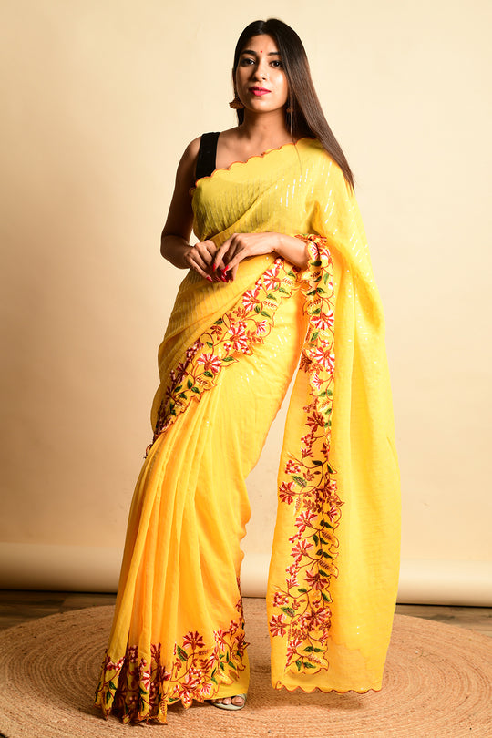 yellow georgette saree