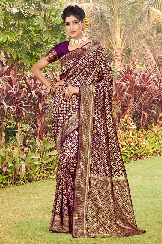 Mulberry Wine Banarasi Saree