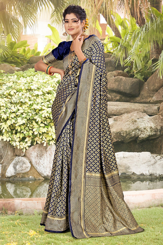 Navy Blue Banarasi Saree