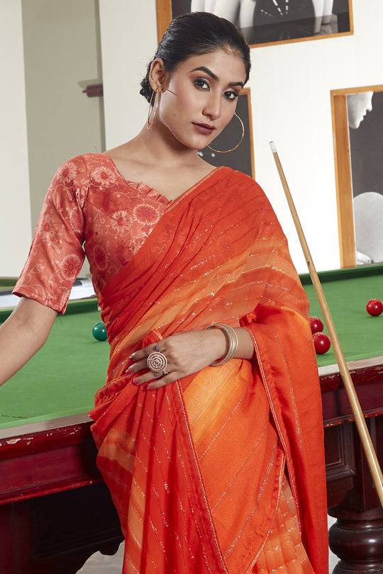 Tiger Orange Georgette Saree