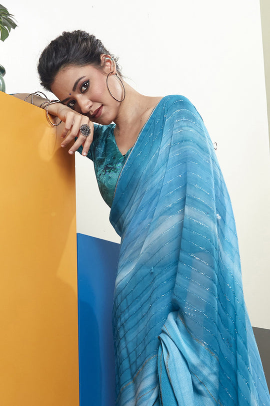 Sky Blue Georgette Saree