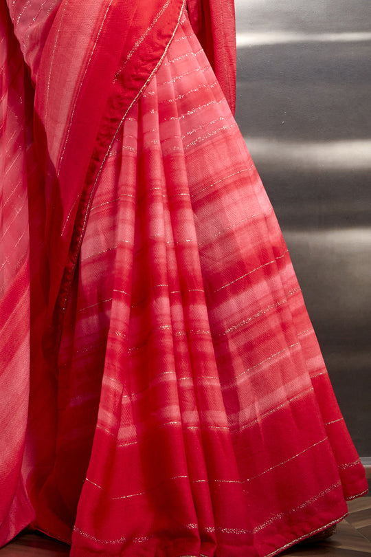 Taffy Red Georgette Saree
