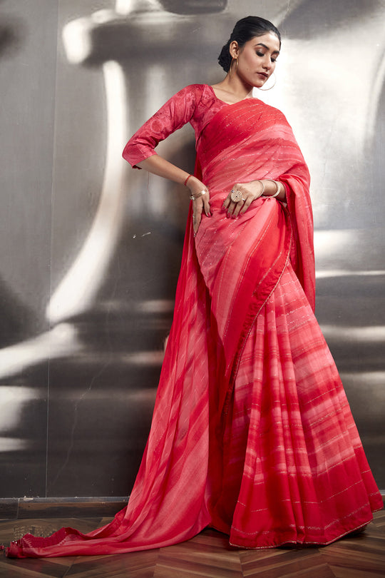 Taffy Red Georgette Saree