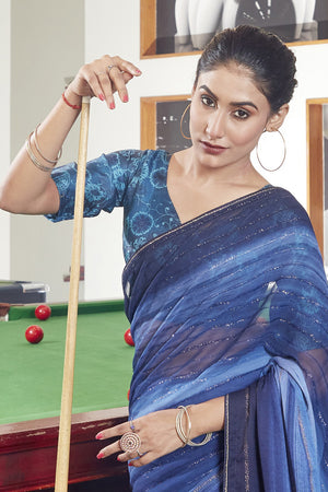 Cerulean Blue Georgette Saree