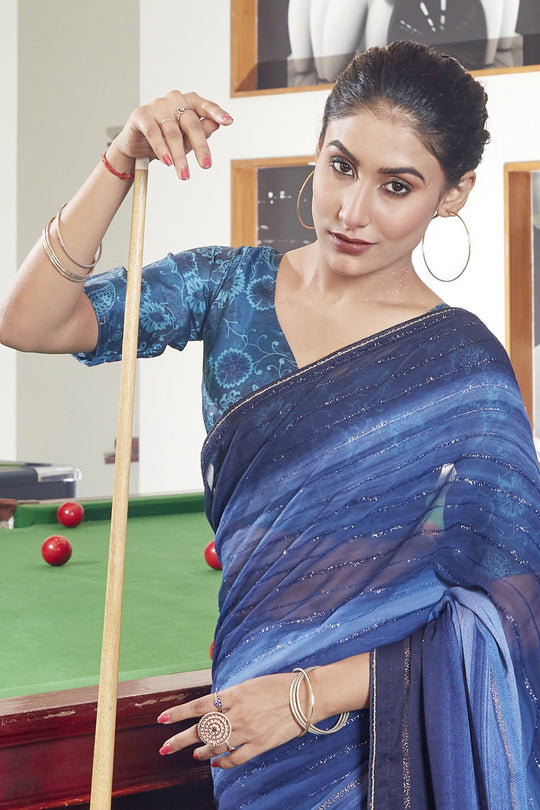 Cerulean Blue Georgette Saree