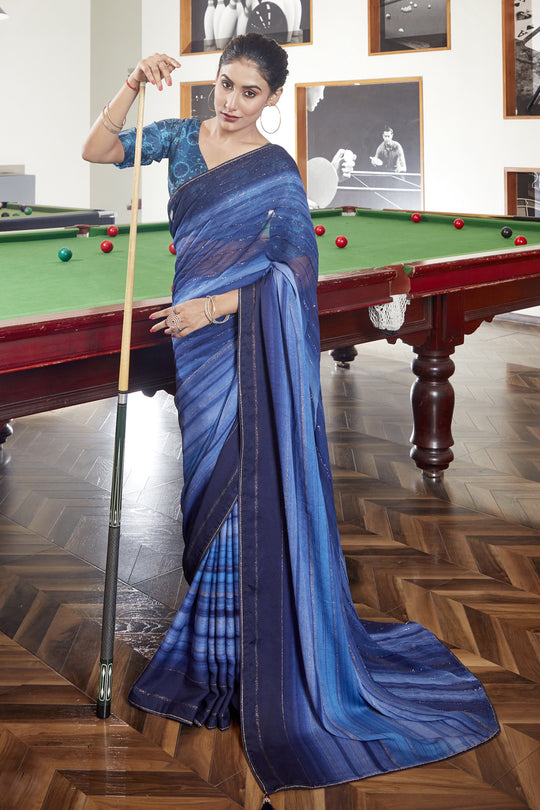 Cerulean Blue Georgette Saree