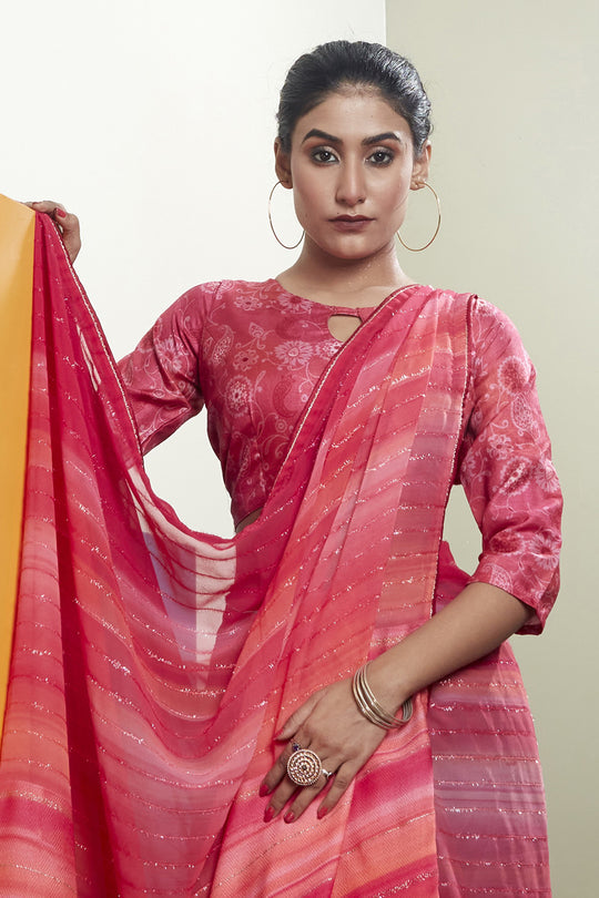 Dusky Pink Georgette Saree