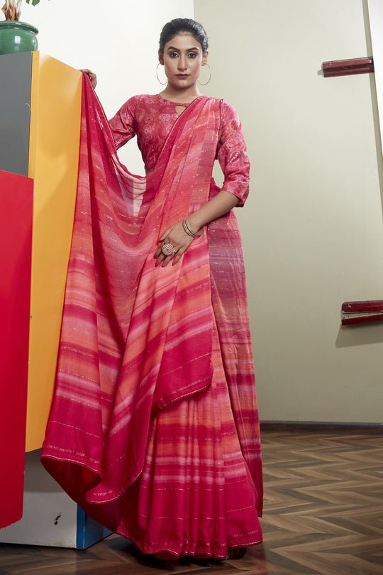 Dusky Pink Georgette Saree