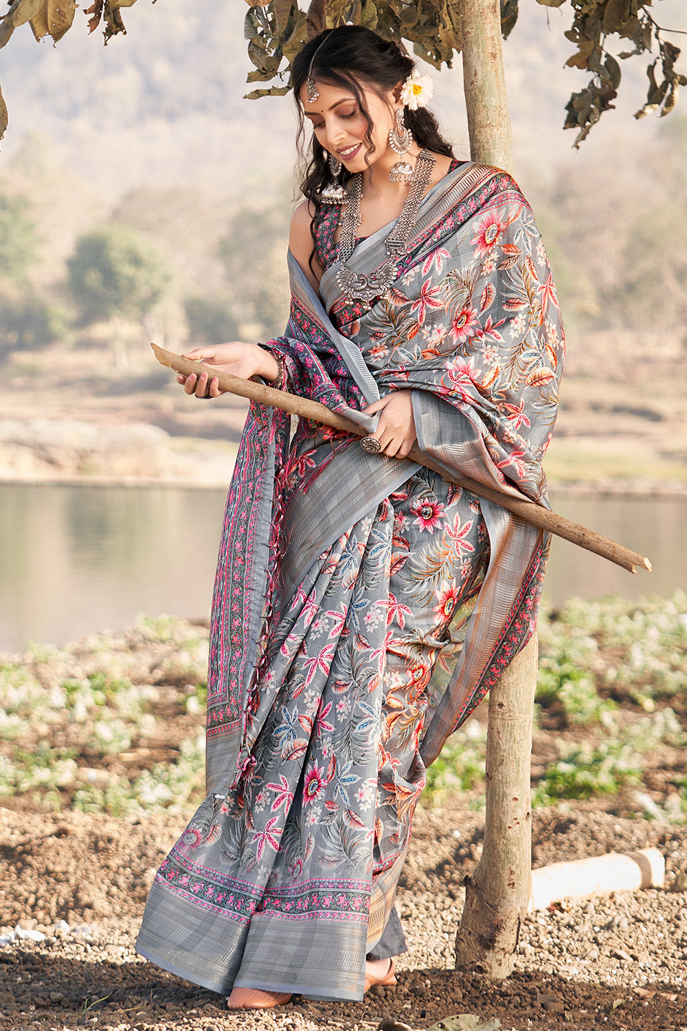 Buy Pastel Lilac Cotton Saree online Karagiri