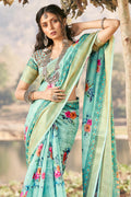 Powder Blue Cotton Saree