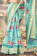 Powder Blue Cotton Saree
