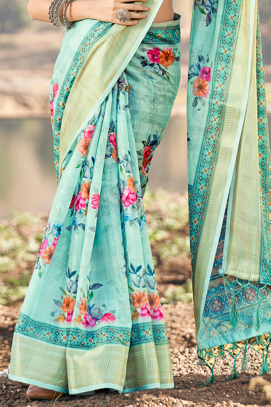 Powder Blue Cotton Saree