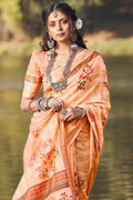 Cantaloupe Orange Kalamkari Saree