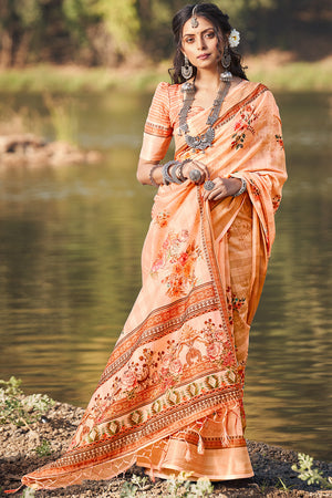 Cantaloupe Orange Kalamkari Saree