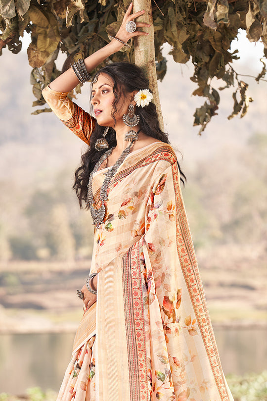 Buttermilk Beige Cotton Saree