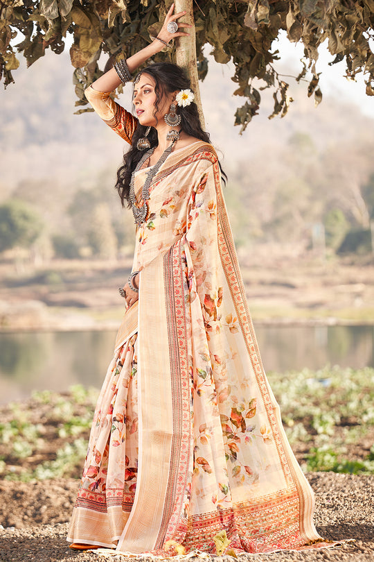 Buttermilk Beige Cotton Saree