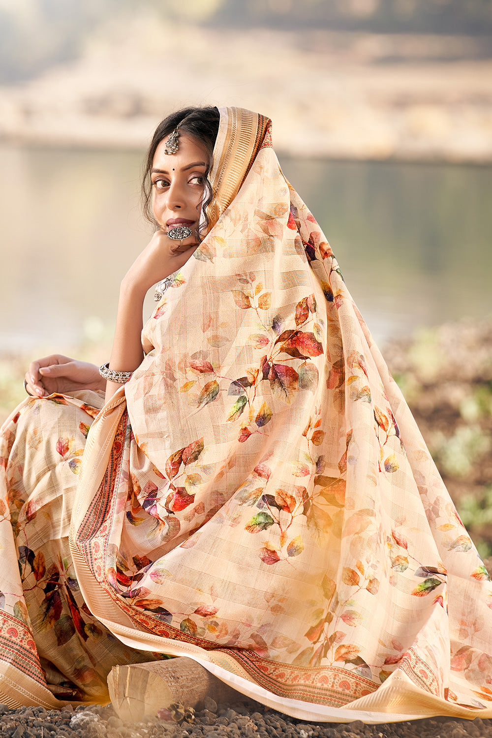 Printed Linen Saree : Vintage Garden Linen Saree – Ek Dori