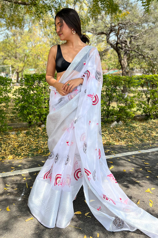 Pure White Organza Saree