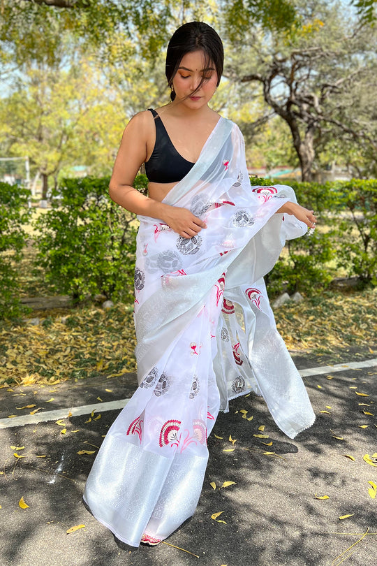 Pure White Organza Saree