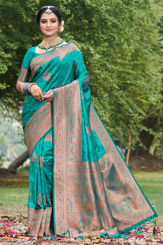 Ocean Green Banarasi Saree