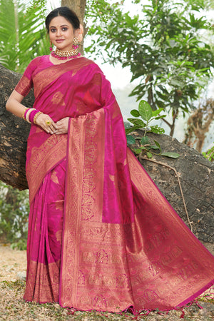 Hot Pink Banarasi Saree