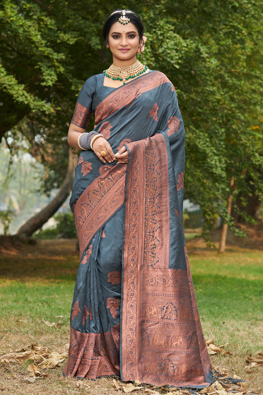 Flint Grey Banarasi Saree