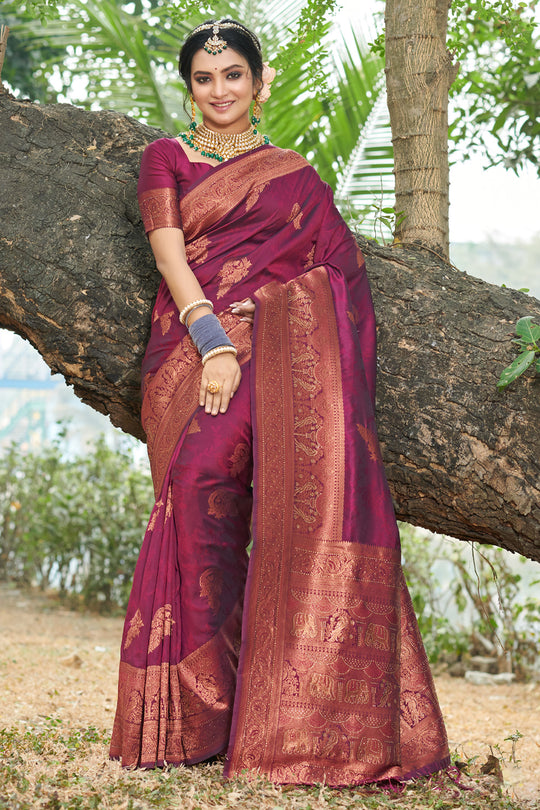 Dark Maroon Banarasi Saree