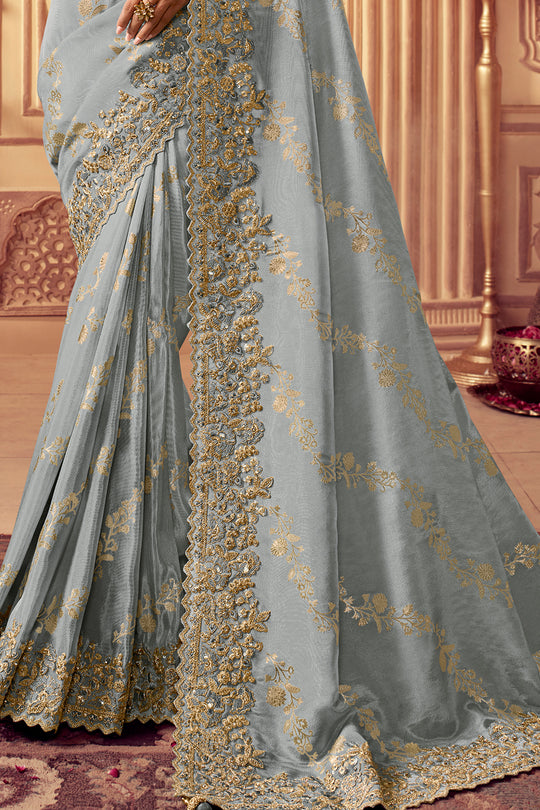 Greyish Blue South Silk Saree