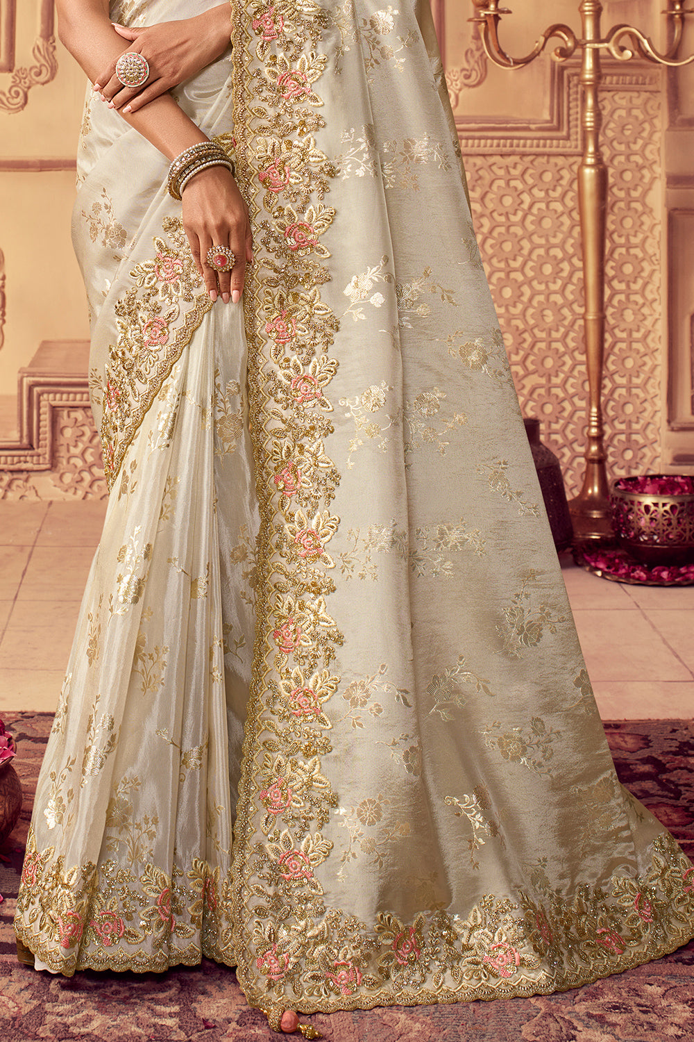 Buy Off White South Silk Saree online Karagiri