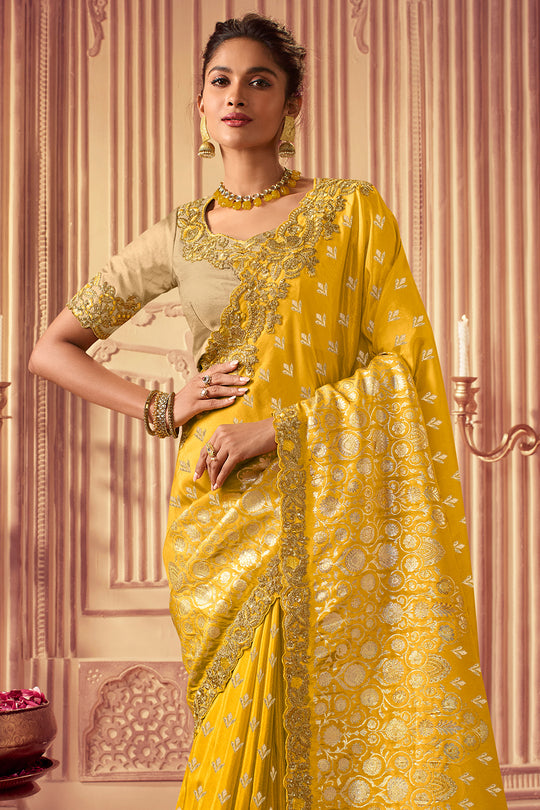 Lemon Yellow South Silk Saree
