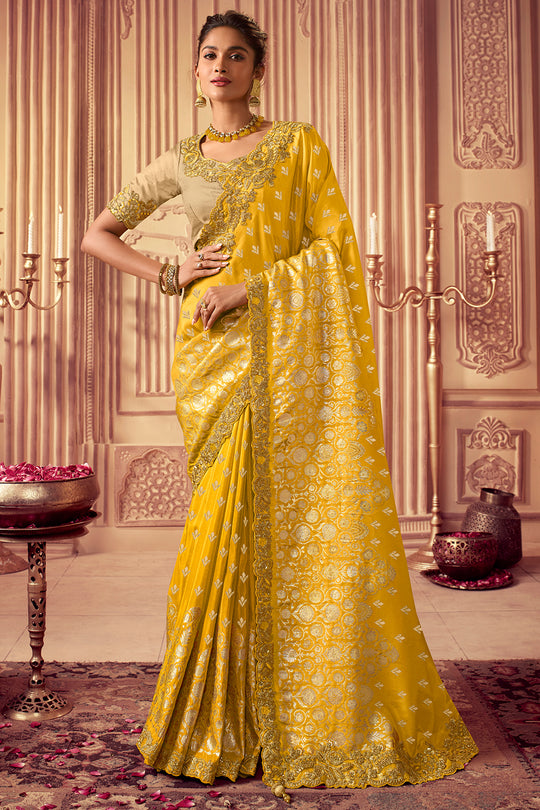Lemon Yellow South Silk Saree