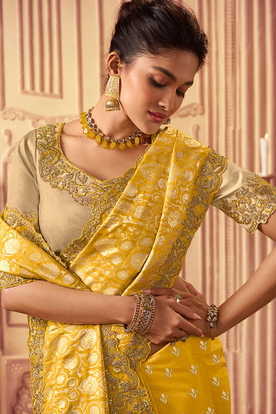 Lemon Yellow South Silk Saree