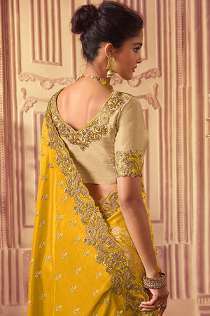 Lemon Yellow South Silk Saree