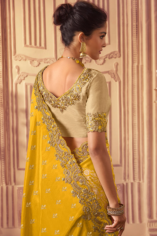Lemon Yellow South Silk Saree